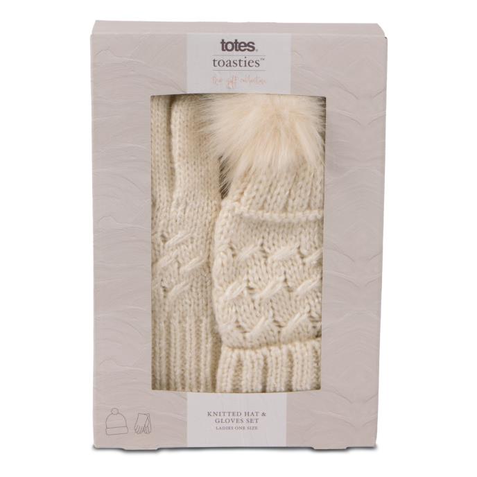 totes Ladies Cable Hat & Glove Gift Set Oat Extra Image 1